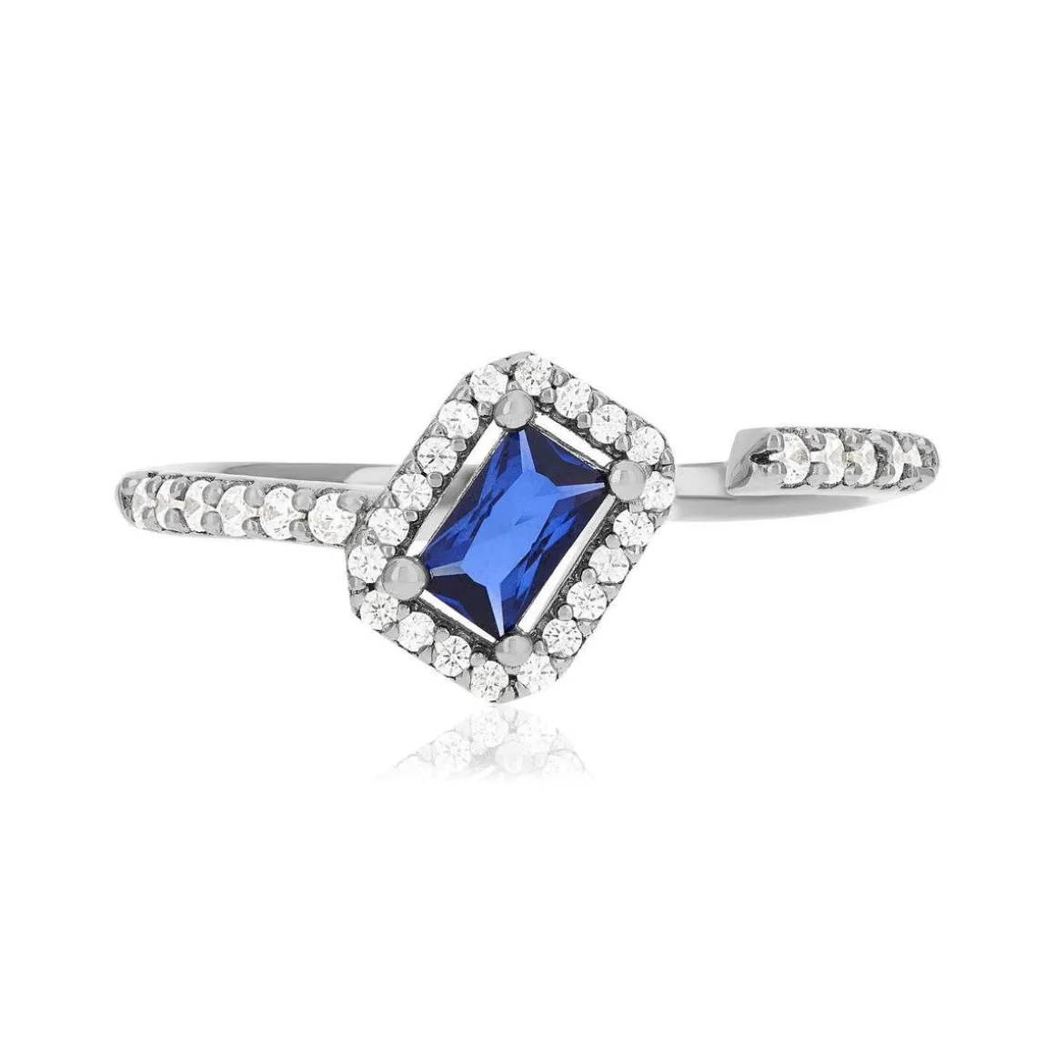 Bague argent 925 pierre imitation bleue et zirconias
