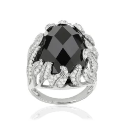 Bague argent 925 pierre imitation noire et zirconias