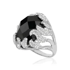 Bague argent 925 pierre imitation noire et zirconias