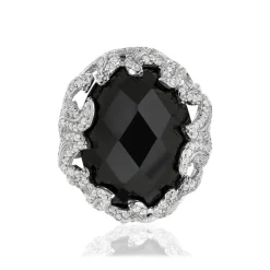 Bague argent 925 pierre imitation noire et zirconias