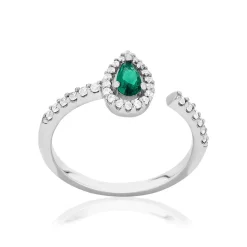 Bague argent 925 pierre imitation verte et zirconias