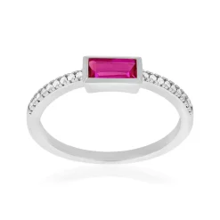 Bague argent 925 pierre rouge rectangulaire et zirconias