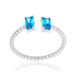 Bague argent 925 pierres synthétiques bleues ouverte