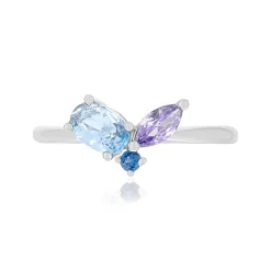 Bague argent 925 pierres synthétiques bleues et violettes