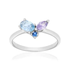 Bague argent 925 pierres synthétiques bleues et violettes