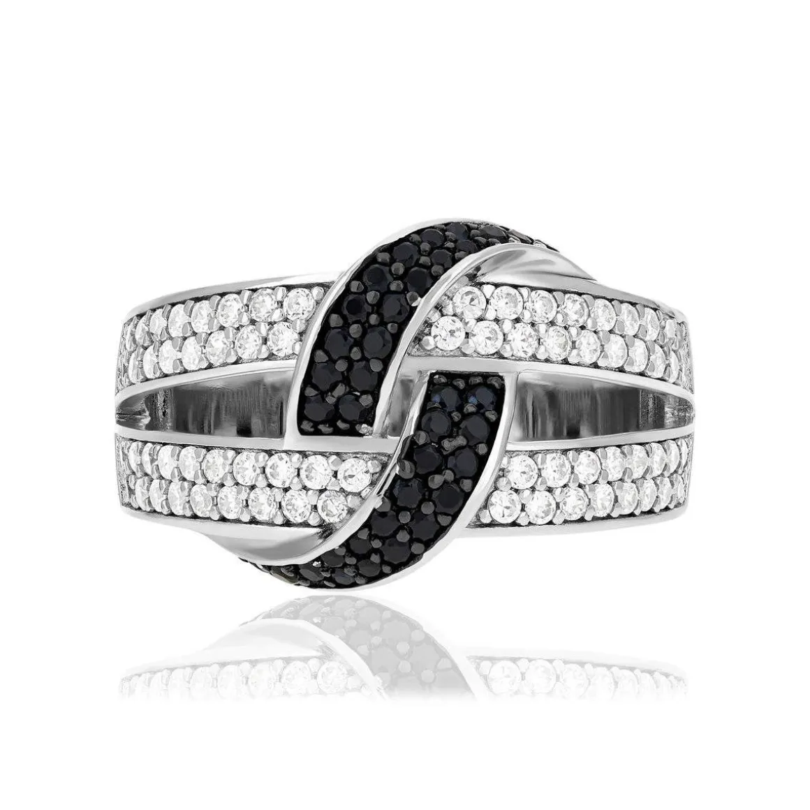 Bague argent 925 pierres synthétiques noires et zirconias blancs
