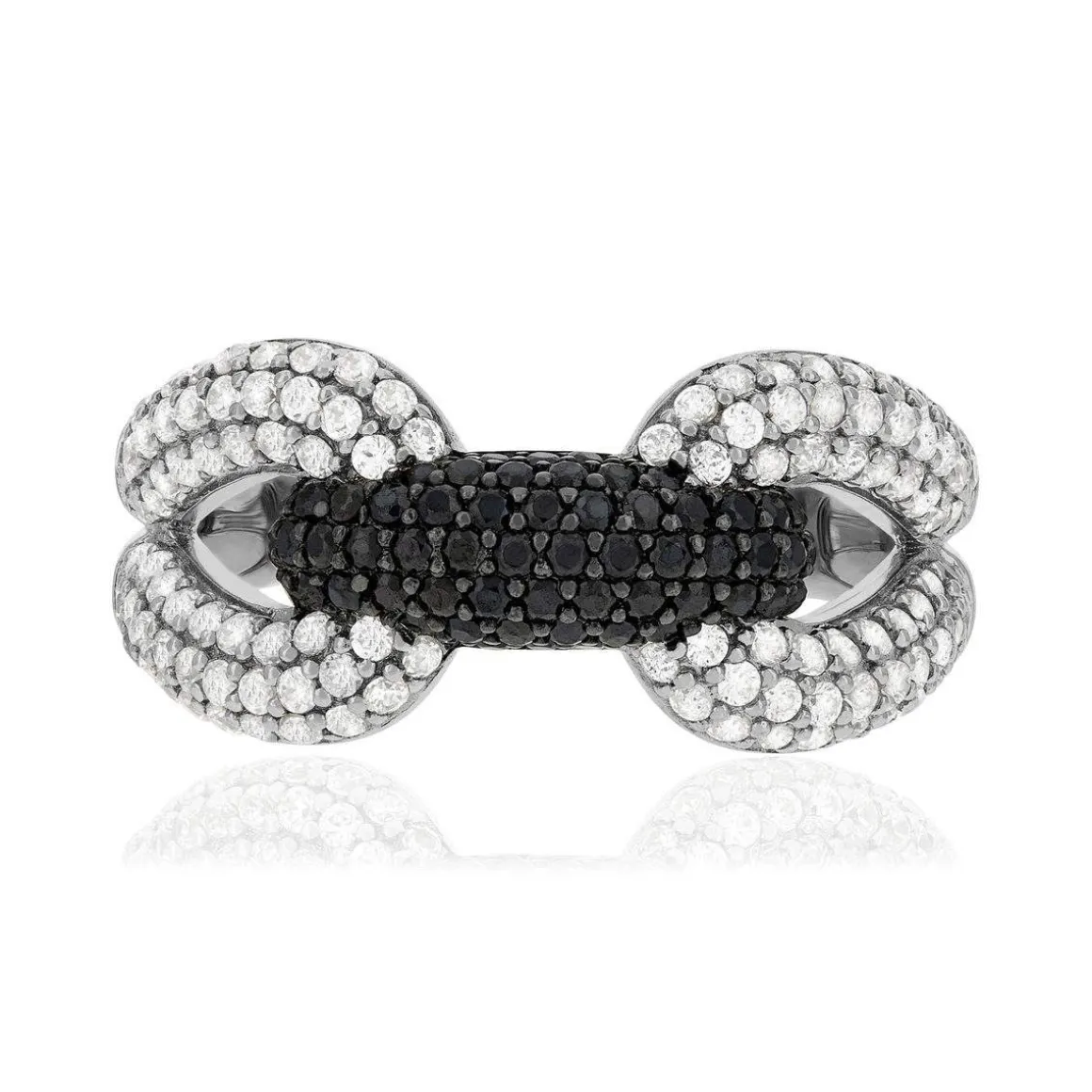 Bague argent 925 pierres synthétiques noires et zirconias blancs