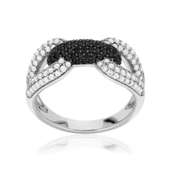 Bague argent 925 pierres synthétiques noires  et zirconias blancs