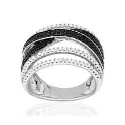 Bague argent 925 pierres synthétiques noires et zirconias blancs