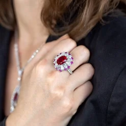 Bague argent 925, pierres synthétiques rouges zirconias