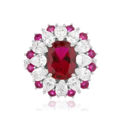 Bague argent 925, pierres synthétiques rouges zirconias