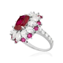 Bague argent 925, pierres synthétiques rouges zirconias