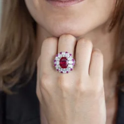 Bague argent 925, pierres synthétiques rouges zirconias