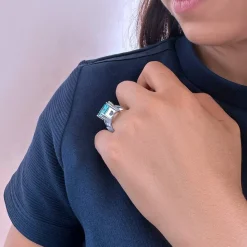 Bague argent 925 pierre synthétique bleue