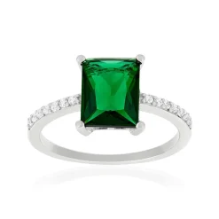 Bague argent 925 pierre synthétique verte et zirconias