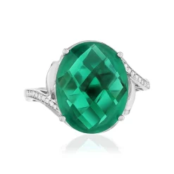 Bague argent 925 pierre synthétique verte et zirconias