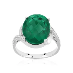 Bague argent 925 pierre synthétique verte et zirconias