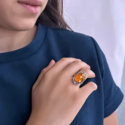 Bague argent 925 pierre synthétique orange zirconias