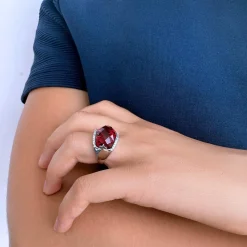 Bague argent 925 pierre synthétique rose zirconias