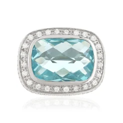 Bague argent 925 pierre synthétique bleue zirconias