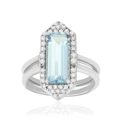 Bague argent 925 quartz bleu synthétique et zirconias