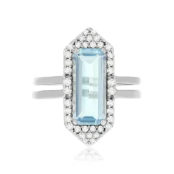 Bague argent 925 quartz bleu synthétique et zirconias