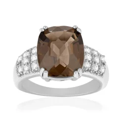 Bague argent 925 quartz fumé et zirconias