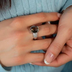 Bague argent 925 quartz fumé et zirconias
