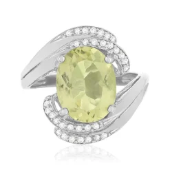 Bague argent 925 quartz jaune clair, zirconias