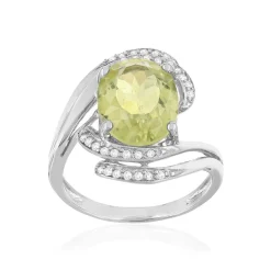 Bague argent 925 quartz jaune clair, zirconias