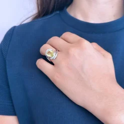 Bague argent 925 quartz jaune clair, zirconias