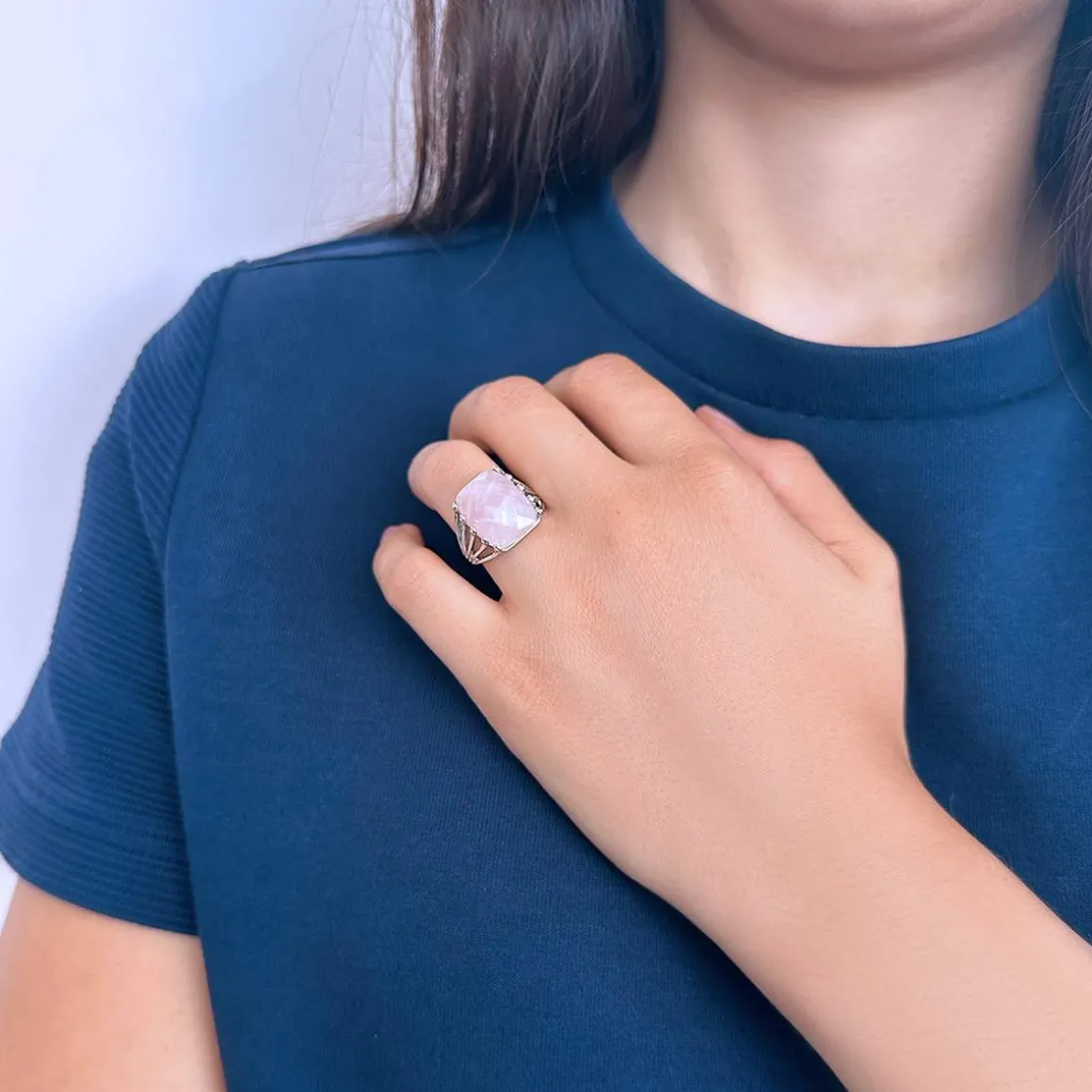 Bague argent 925 quartz rose
