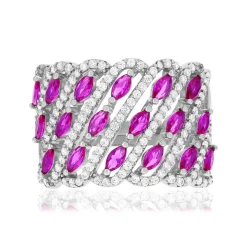 Bague argent 925 réglable zirconias rouges et blancs