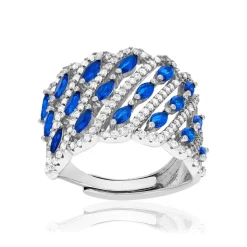 Bague argent 925 réglable zirconias bleus et blancs