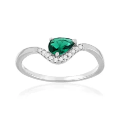 Bague argent 925 rhodié pierre synthétique verte et zirconias