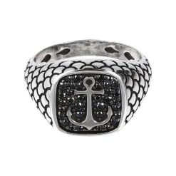Bague argent 925 rose des vents spinelles noires