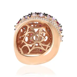 Bague argent 925 rose et ruthénium noir zirconias multicolores