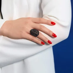 Bague argent 925 rose et ruthénium noir, zirconias noirs.