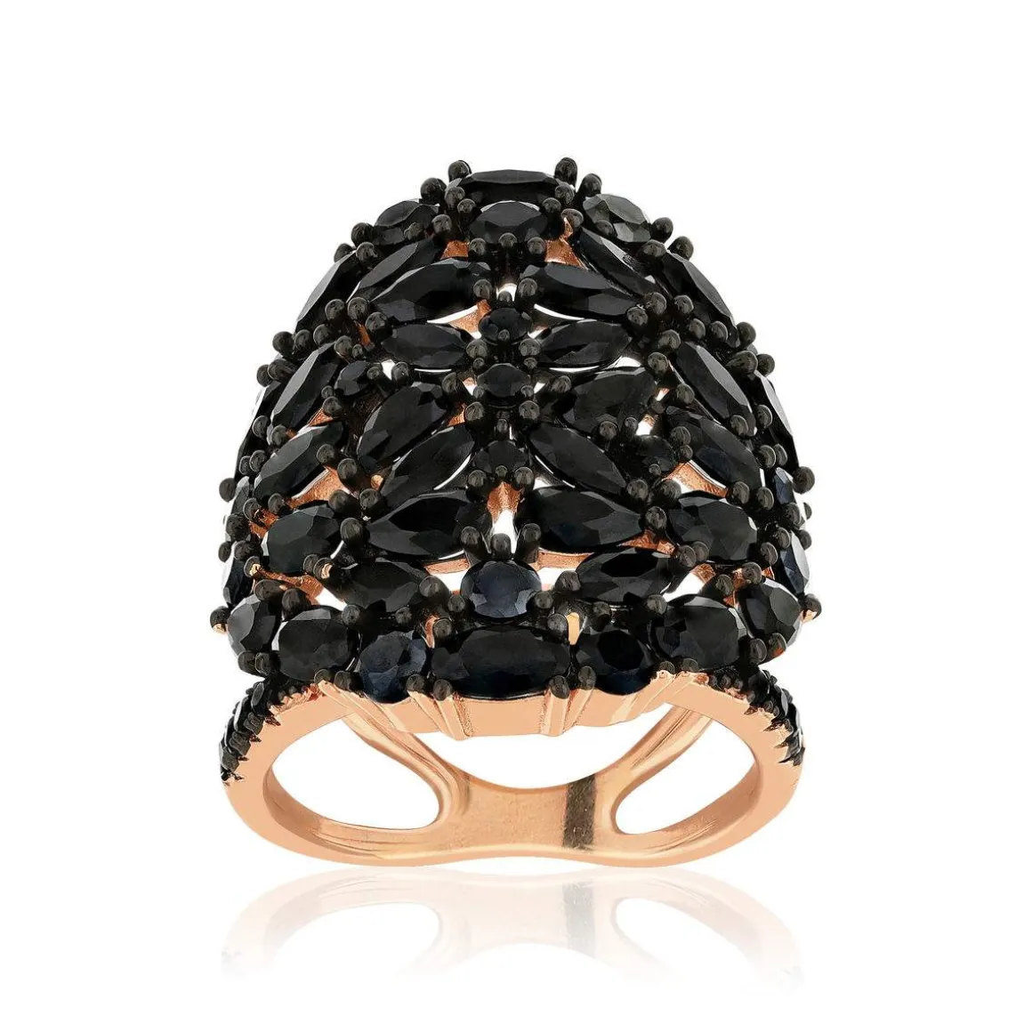 Bague argent 925 rose et ruthénium noir, zirconias noirs.