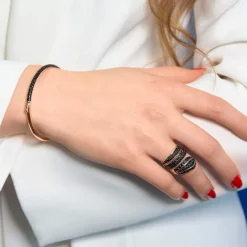 Bague argent 925 rose et ruthénium noir, zirconias
