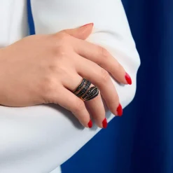 Bague argent 925 rose et ruthénium noir, zirconias