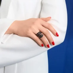 Bague argent 925 rose et ruthénium noir, zirconias