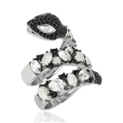 Bague argent 925 serpent pierres imitations et zirconias noirs et blancs