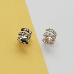 Bague argent 925 serpent pierres imitations et zirconias noirs et blancs