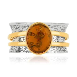 Bague argent 925 2 tons ambre ovale