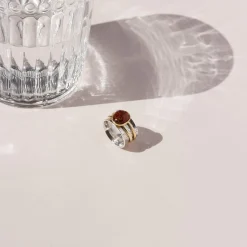 Bague argent 925 2 tons ambre ovale