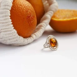 Bague argent 925 2 tons ambre ovale