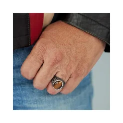 Bague argent 925 vieilli oeil de tigre