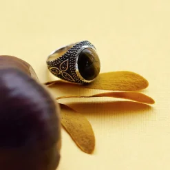 Bague argent 925 vieilli oeil de tigre
