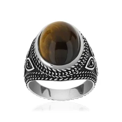 Bague argent 925 vieilli oeil de tigre